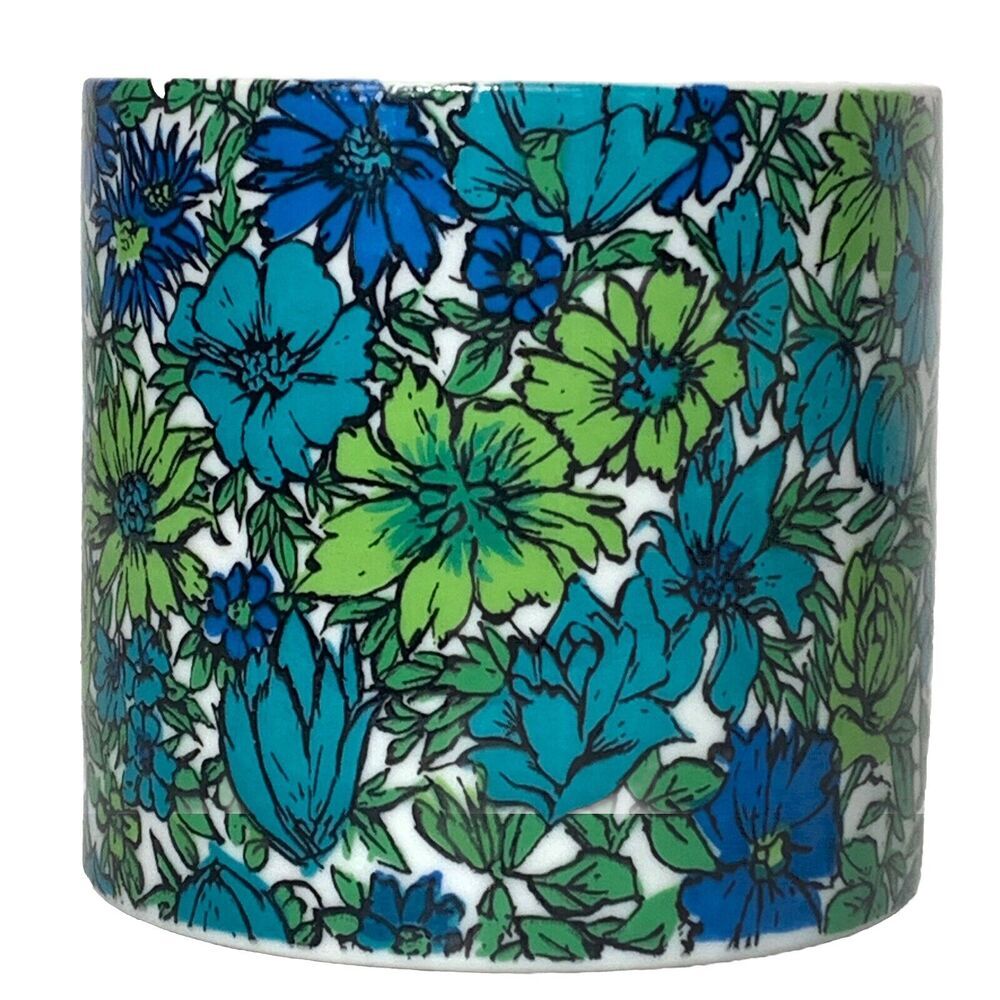 VTG 1966 Holt Howard Floral Canister Pot 3-5/8 in Blue Green MCM Japan 2511 VGUC